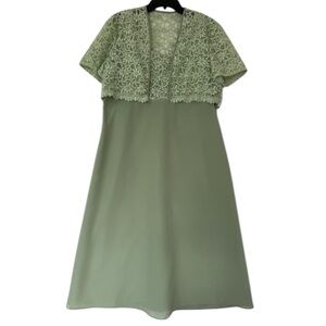 Poly USA Women Large Dress Elegant Sage Green & Lace Bolero  45.5” Dress Length